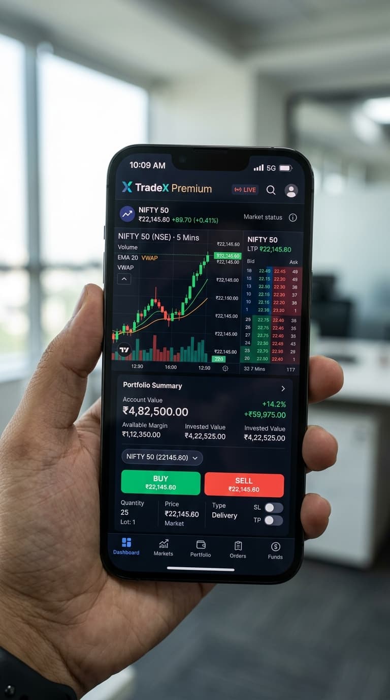 TreadWithRahul Mobile Trading App Screen